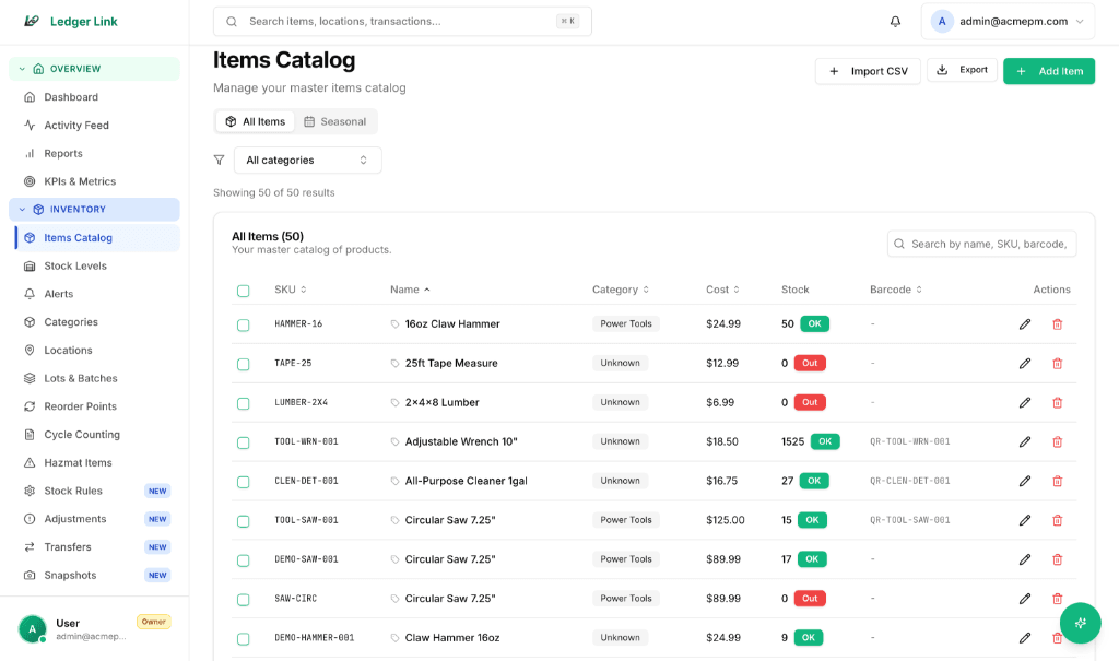 Ledger Link Inventory Dashboard